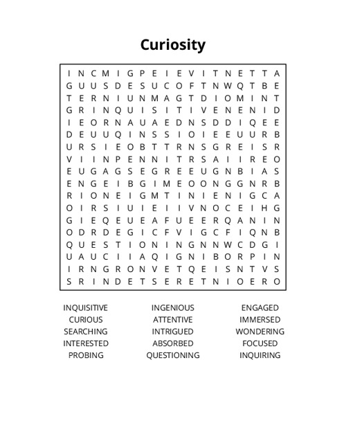 Curiosity Word Search Puzzle