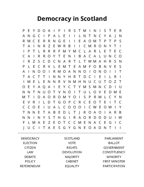 Democracy in Scotland Word Search Puzzle