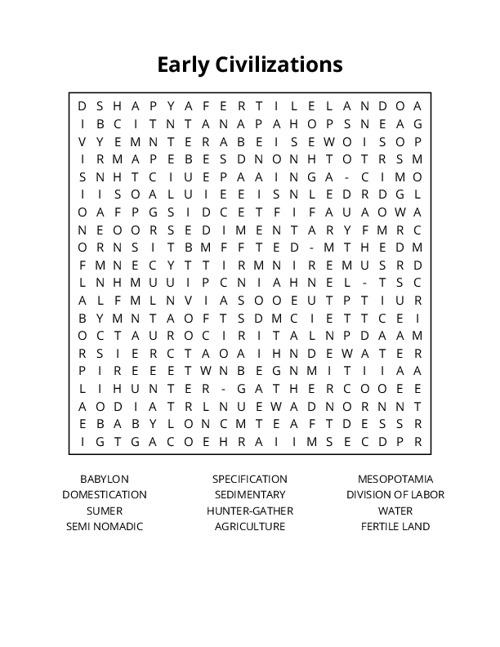 Early Civilizations Word Search Puzzle