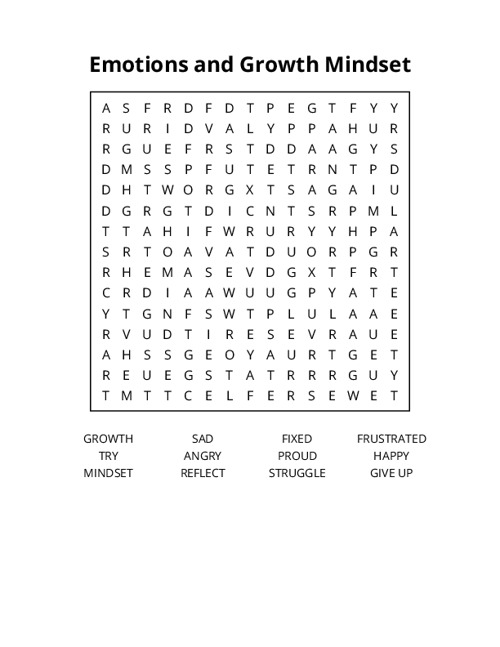Emotions and Growth Mindset Word Search Puzzle