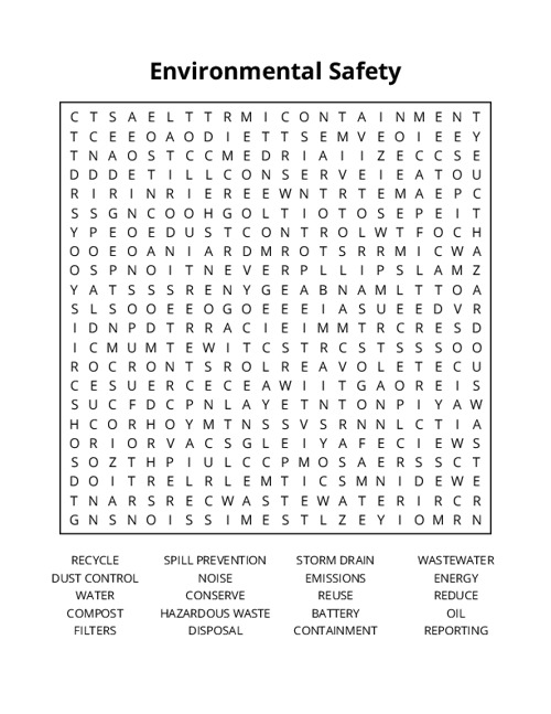 Environmental Safety Word Search Puzzle