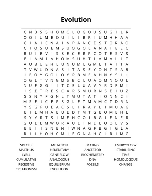 Evolution Word Search Puzzle