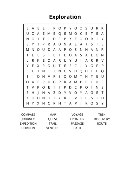 Exploration Word Search Puzzle