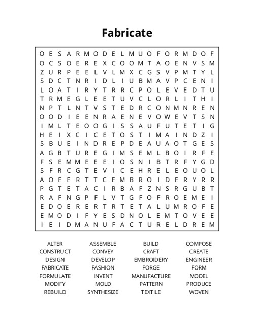 Fabricate Word Search Puzzle