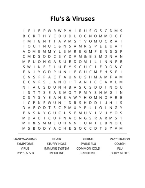 Flus & Viruses Word Search Puzzle