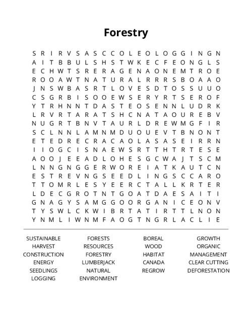 Forestry Word Search Puzzle