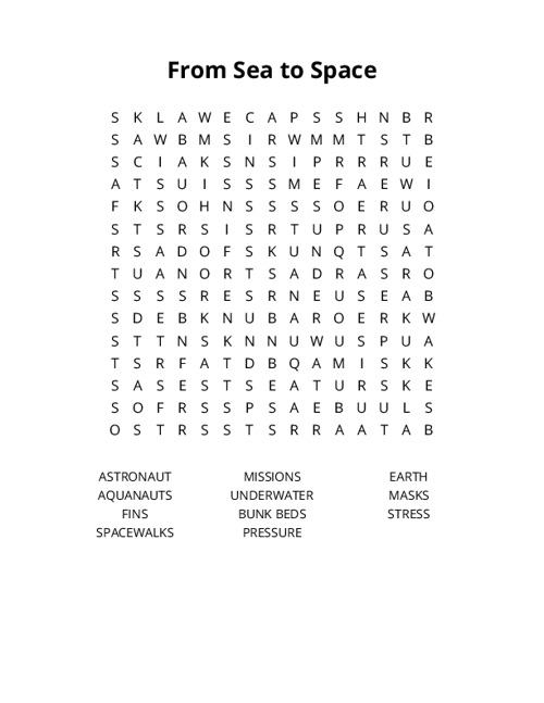 From Sea to Space Word Search Puzzle