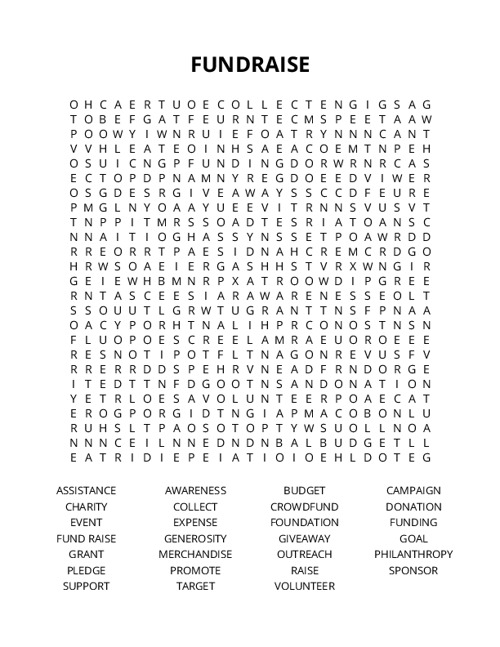 FUNDRAISE Word Search Puzzle