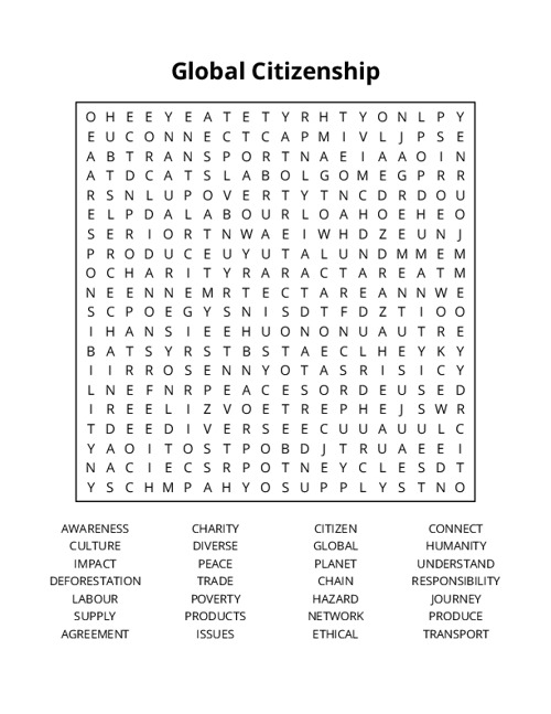 Global Citizenship Word Search Puzzle