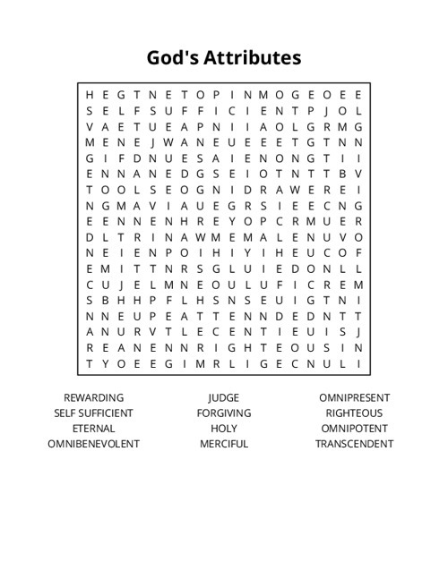 God's Attributes Word Search Puzzle