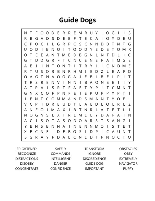 Guide Dogs Word Search Puzzle