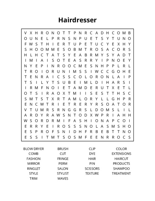 Hairdresser Word Search Puzzle