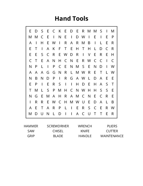 Hand Tools Crossword Puzzle