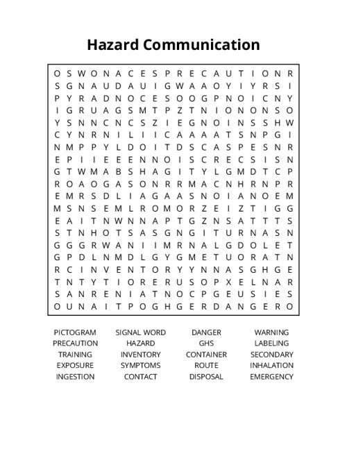 Hazard Communication Word Search Puzzle