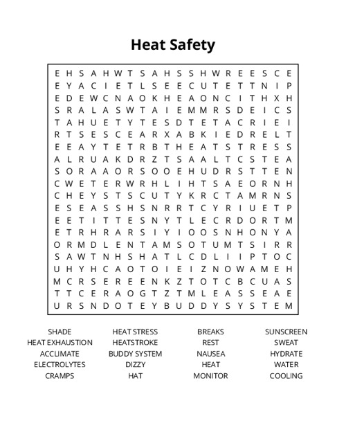 Heat Safety Word Search Puzzle