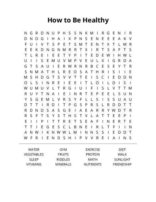 How to Be Healthy Word Search Puzzle