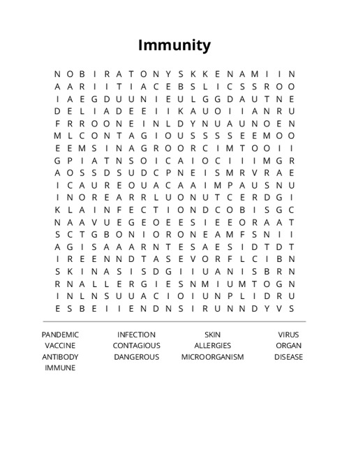 Immunity Word Search Puzzle