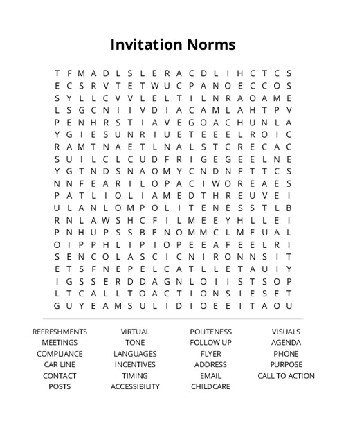 Invitation Norms Word Search Puzzle