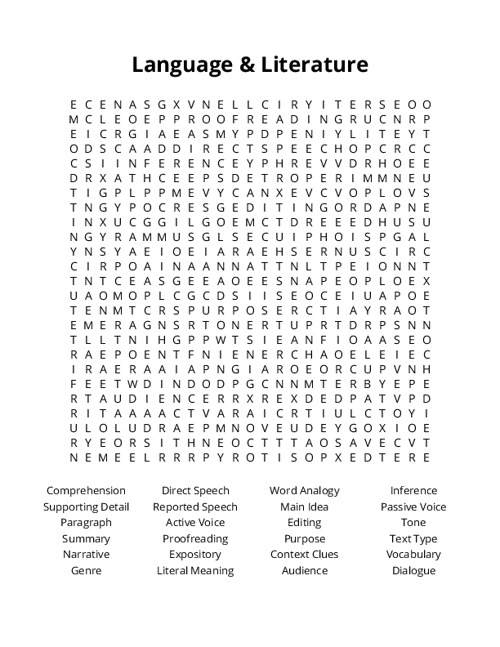 Language & Literature Word Search Puzzle
