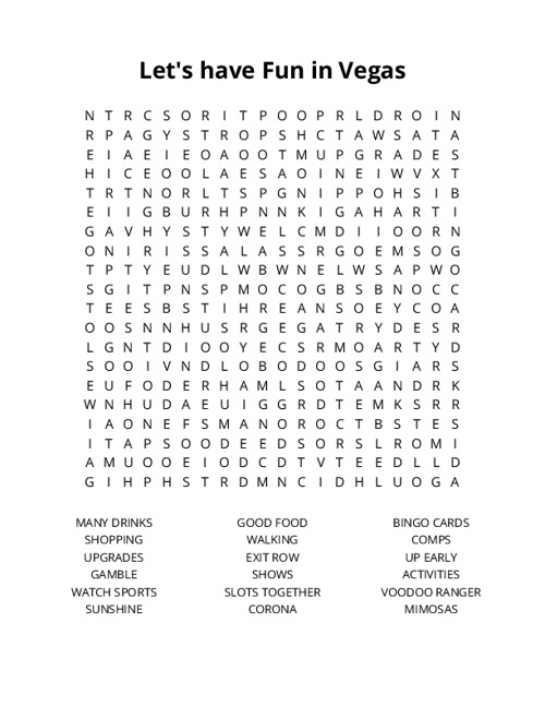 Let's have Fun in Vegas Word Search Puzzle