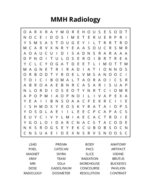MMH Radiology Word Search Puzzle
