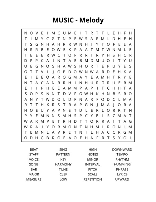 MUSIC - Melody Word Search Puzzle
