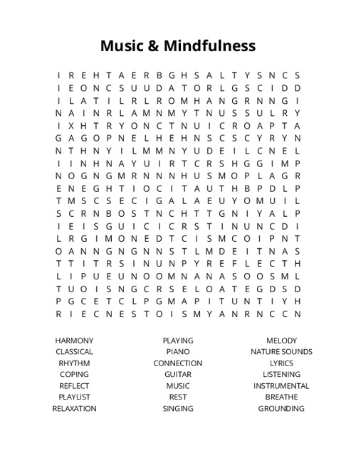 Music & Mindfulness Crossword Puzzle