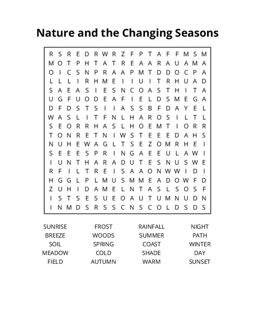 Nature and the Changing Seasons Word Search Puzzle