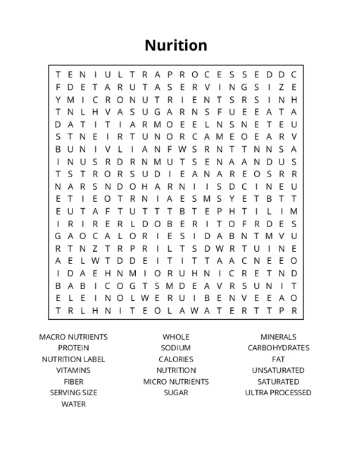 Nurition Word Search Puzzle