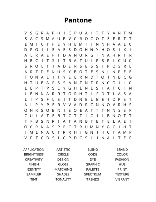Pantone Word Search Puzzle