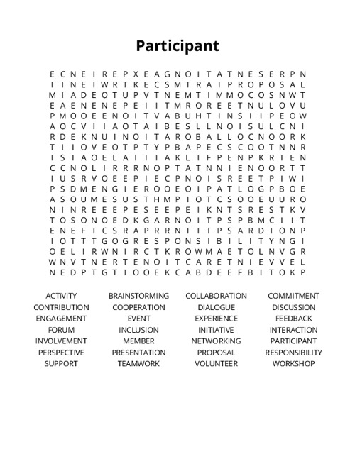 Participant Word Search Puzzle