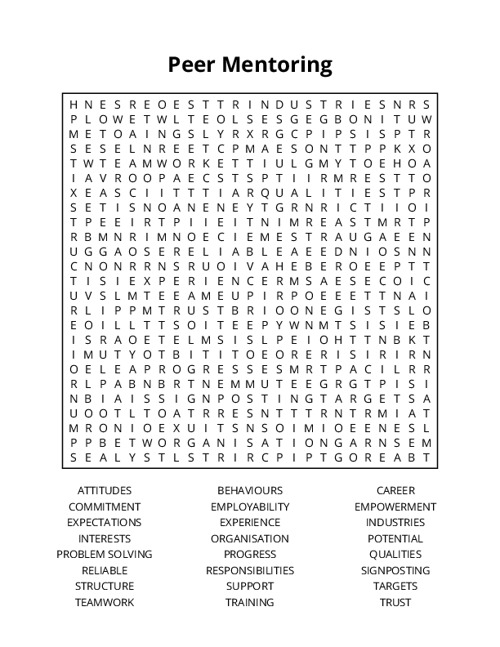 Peer Mentoring Word Search Puzzle