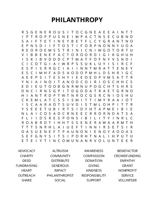 PHILANTHROPY Word Search Puzzle