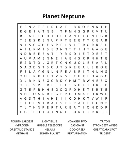 Planet Neptune Word Search Puzzle