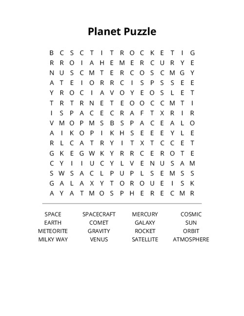 Planet Puzzle Word Search Puzzle