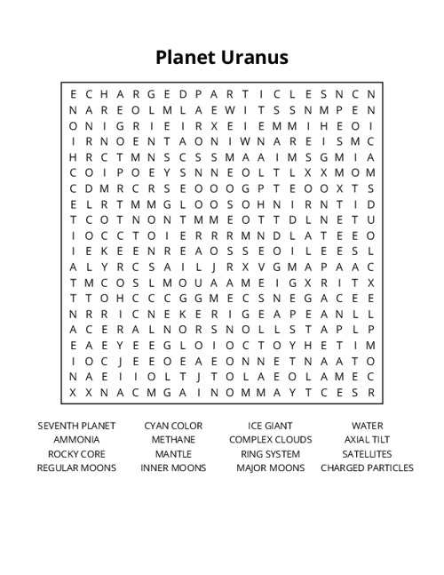 Planet Uranus Word Search Puzzle
