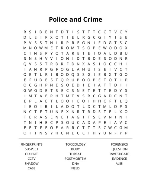 Police and Crime Word Search Puzzle