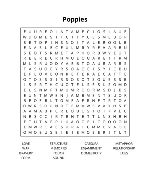 Poppies Word Search Puzzle