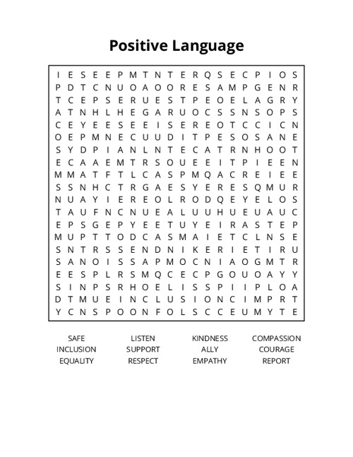 Positive Language Word Search Puzzle