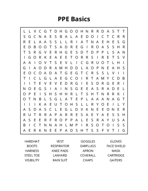 PPE Basics Word Search Puzzle