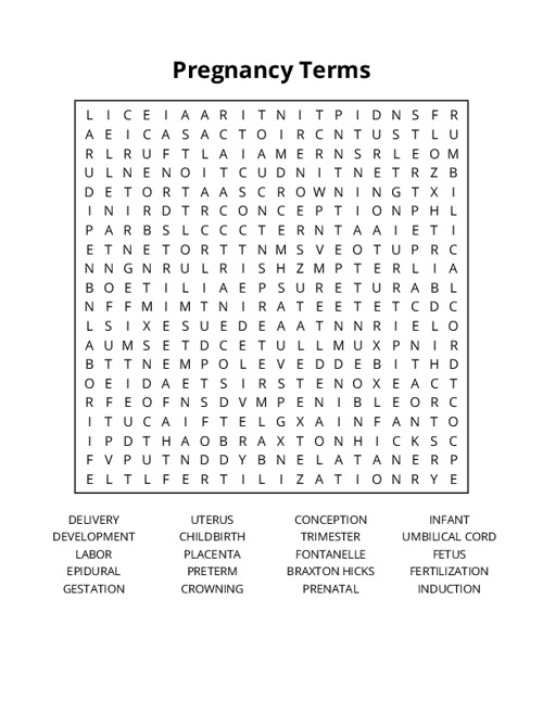 Pregnancy Terms Word Search Puzzle