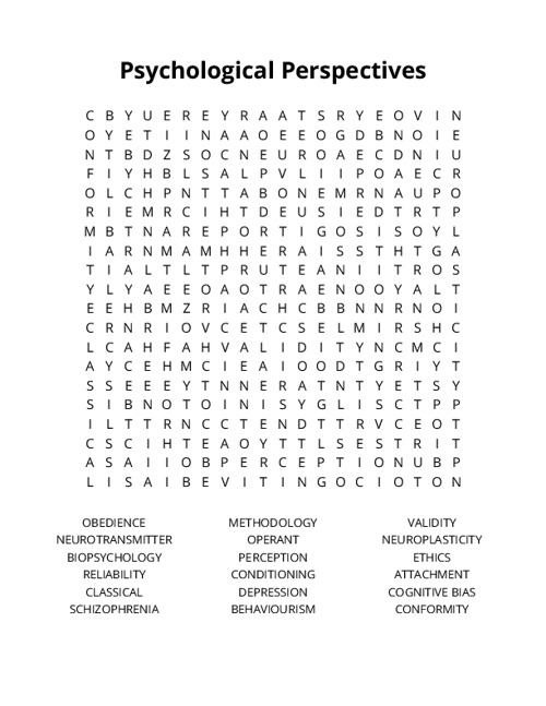 Psychological Perspectives Word Search Puzzle