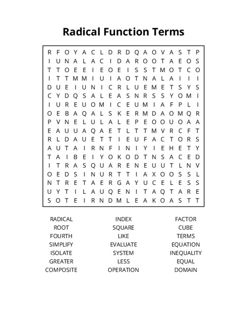 Radical Function Terms Word Search Puzzle