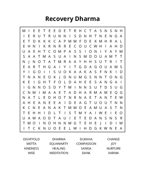 Recovery Dharma Word Search Puzzle