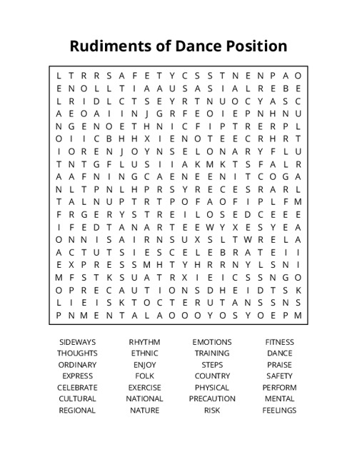 Rudiments of Dance Position Word Search Puzzle