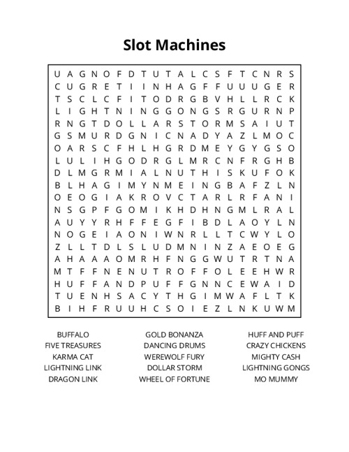 Slot Machines Word Search Puzzle