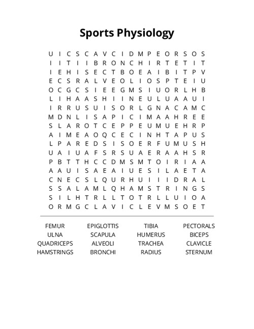 Sports Physiology Word Search Puzzle