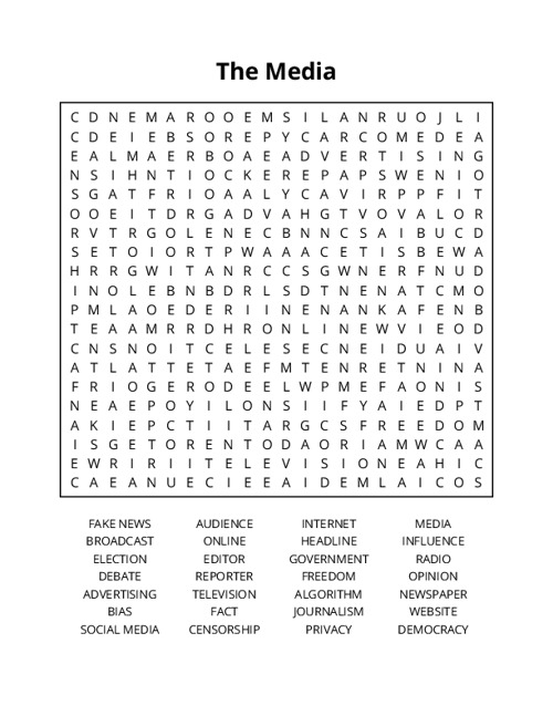 The Media Word Search Puzzle