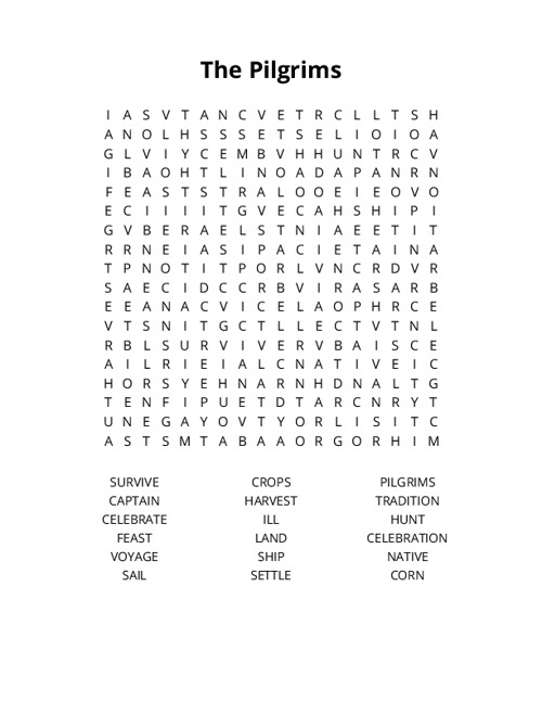 The Pilgrims Word Search Puzzle