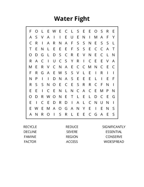 Water Fight Word Search Puzzle